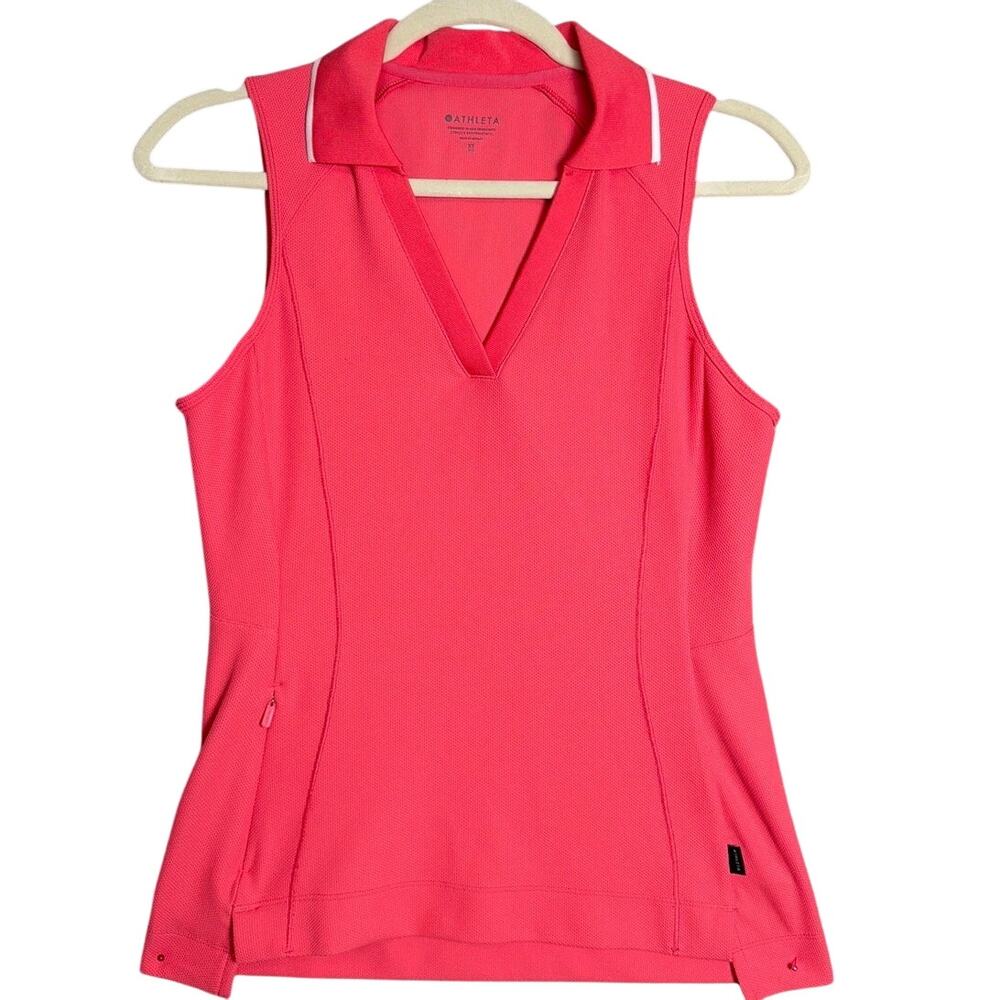 Athleta Everyday Textured Tank Polo Watermelon Zip Pocket Athletic XS Pickleball